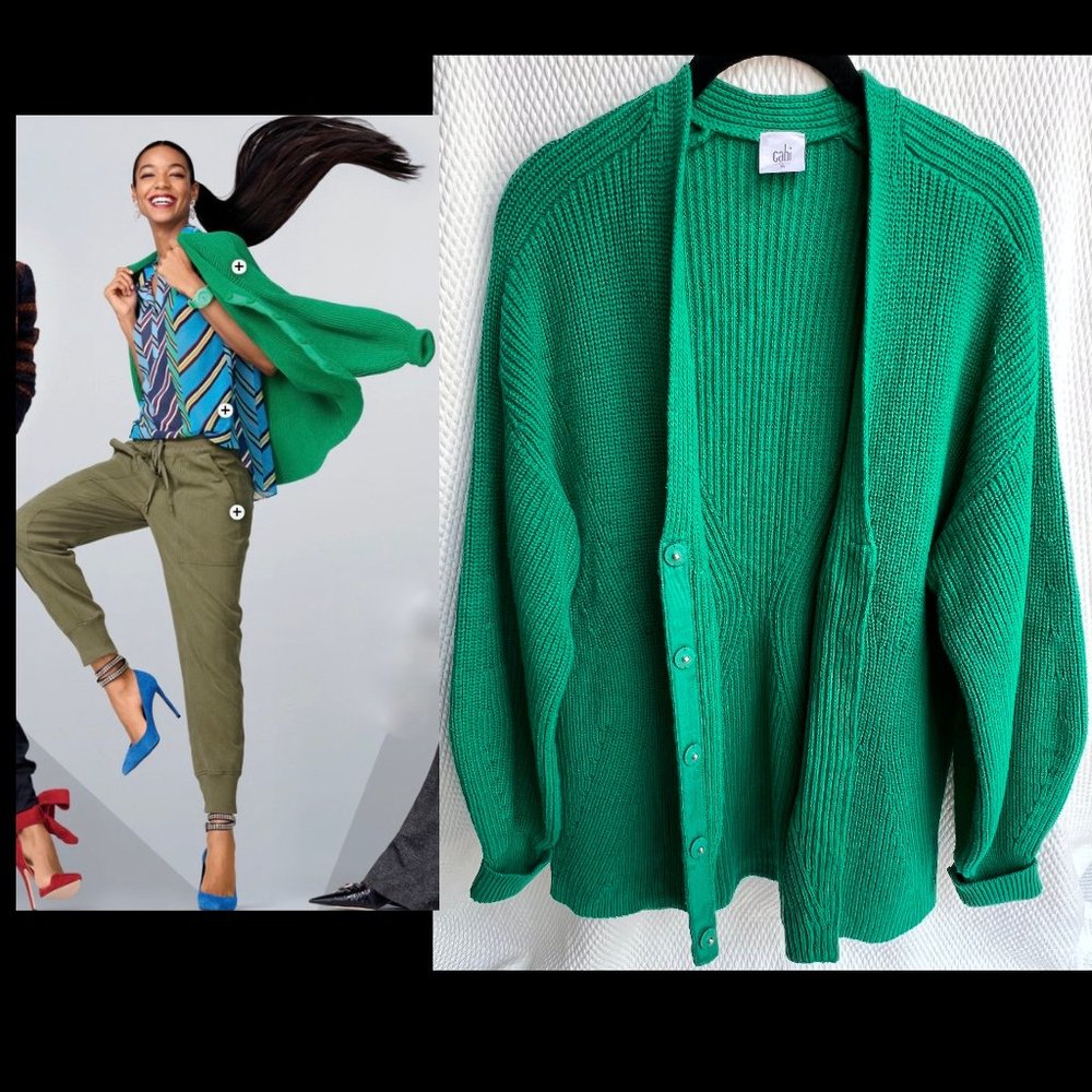 sold - CAbi Lucky Cardigan 3709 - Emerald Green Chunky Knit Sweater - M